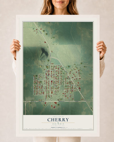 Map of Cherry, Illinois, 24 x 36 inch print in a white wood frame