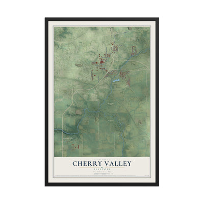 Map of Cherry Valley, Illinois, 12 x 18 inch print in a black wood frame
