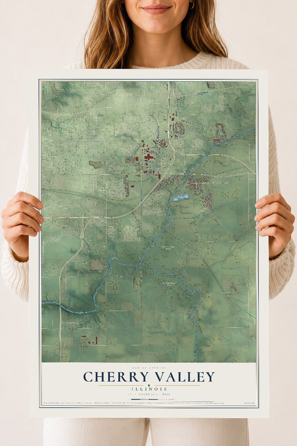 Map of Cherry Valley, Illinois, 18 x 24 inch unframed archival matte print