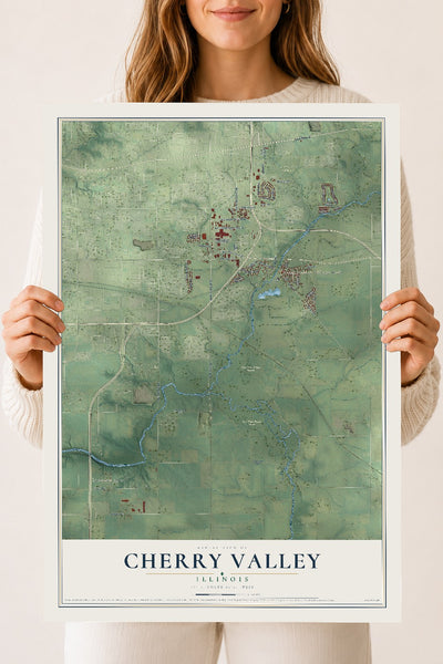 Map of Cherry Valley, Illinois, 18 x 24 inch unframed archival matte print