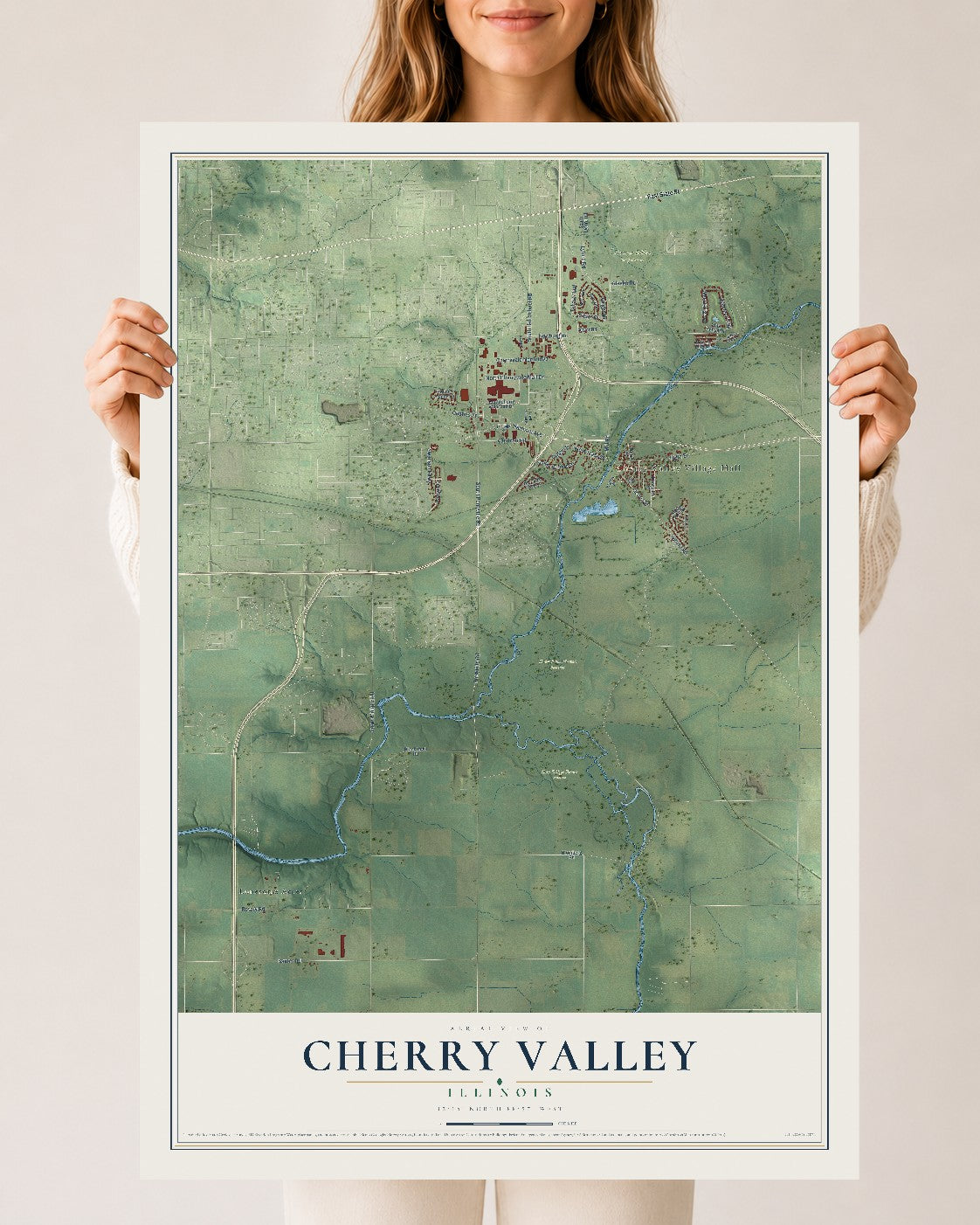 Map of Cherry Valley, Illinois, 24 x 36 inch unframed archival matte print