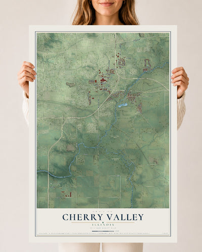 Map of Cherry Valley, Illinois, 24 x 36 inch unframed archival matte print