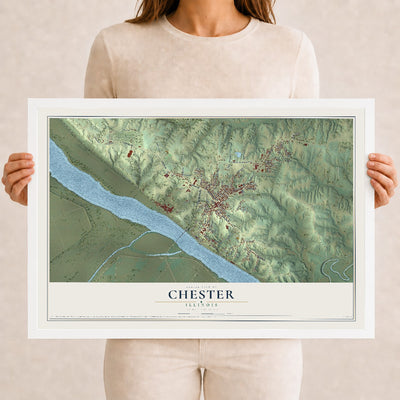 Map of Chester, Illinois, 12 x 18 inch print in a white wood frame