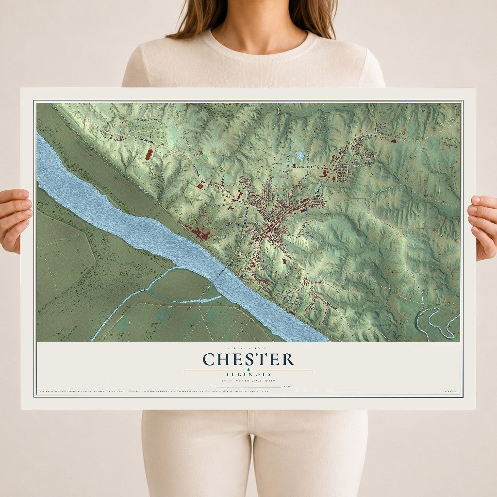 Map of Chester, Illinois, 18 x 24 inch unframed archival matte print