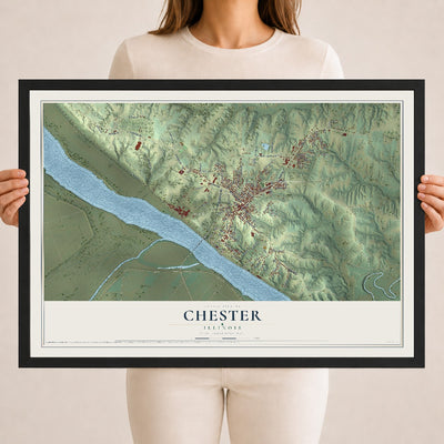 Map of Chester, Illinois, 18 x 24 inch print in a black wood frame