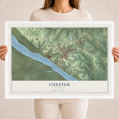 Map of Chester, Illinois, 18 x 24 inch print in a white wood frame