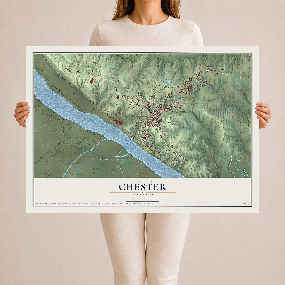 Map of Chester, Illinois, 24 x 36 inch unframed archival matte print