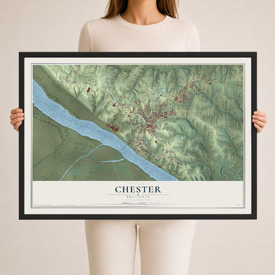 Map of Chester, Illinois, 24 x 36 inch print in a black wood frame
