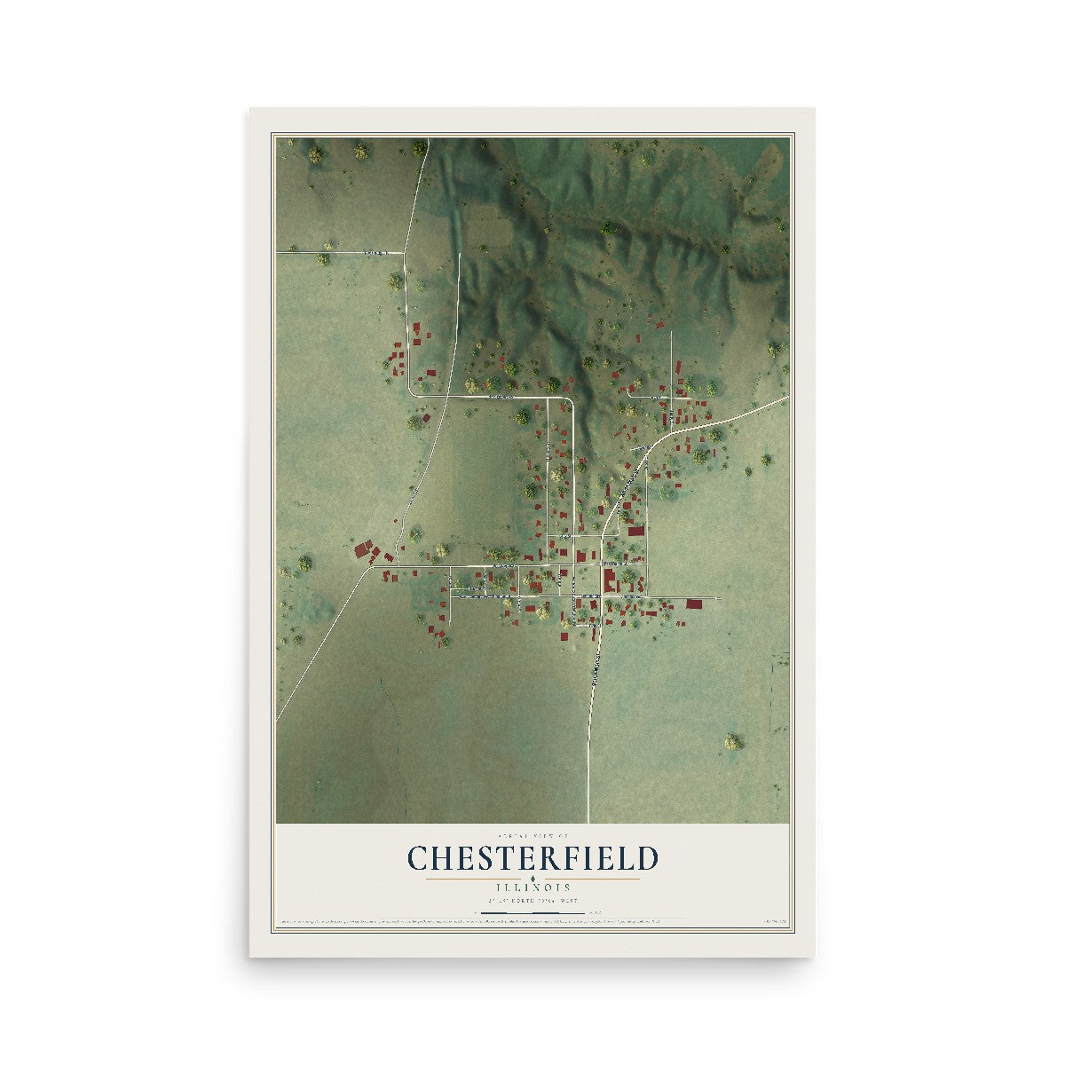 Map of Chesterfield, Illinois, 12 x 18 inch unframed archival matte print