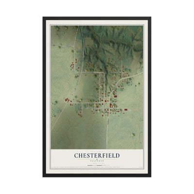 Map of Chesterfield, Illinois, 12 x 18 inch print in a black wood frame