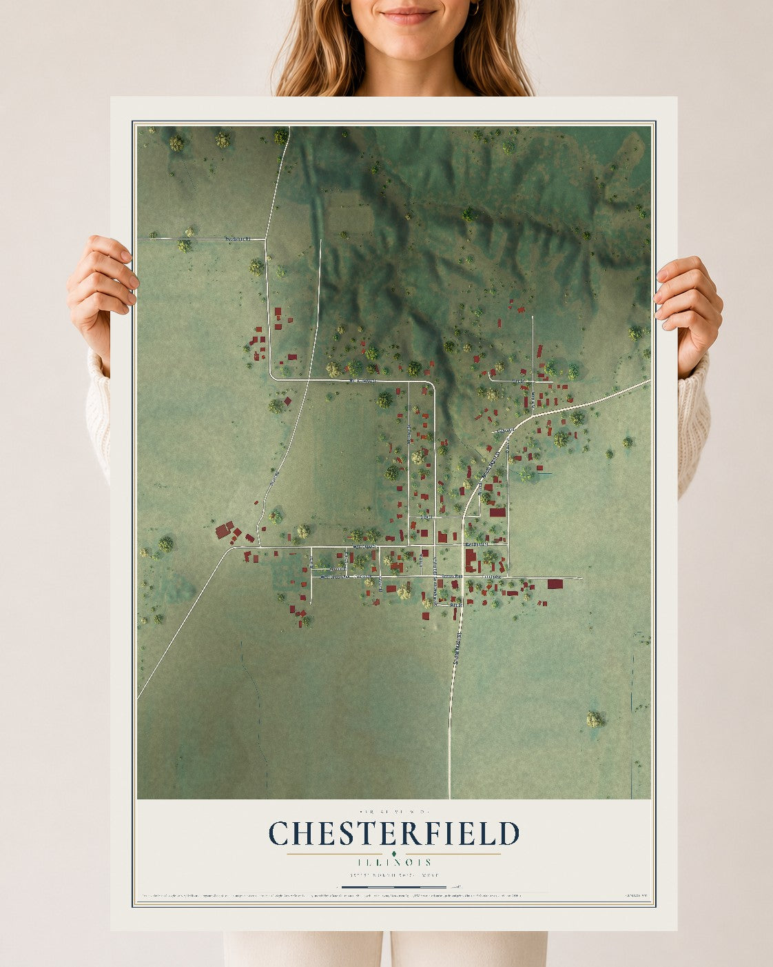 Map of Chesterfield, Illinois, 24 x 36 inch unframed archival matte print