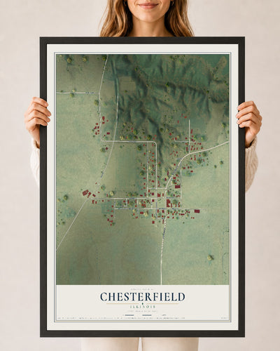 Map of Chesterfield, Illinois, 24 x 36 inch print in a black wood frame