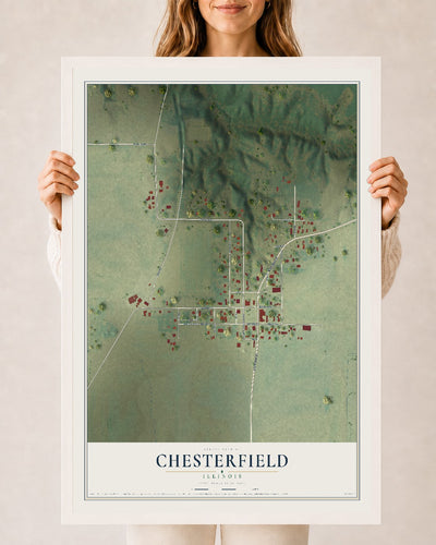 Map of Chesterfield, Illinois, 24 x 36 inch print in a white wood frame