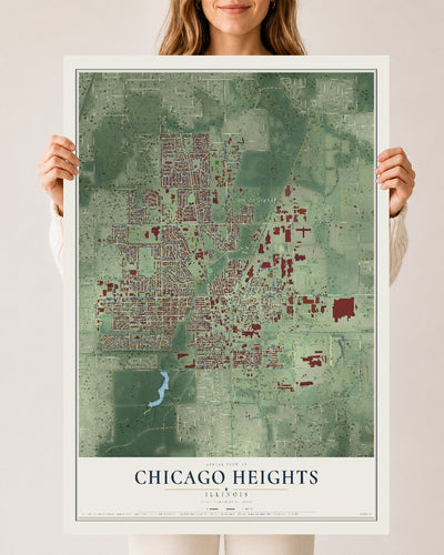 Map of Chicago Heights, Illinois, 24 x 36 inch unframed archival matte print