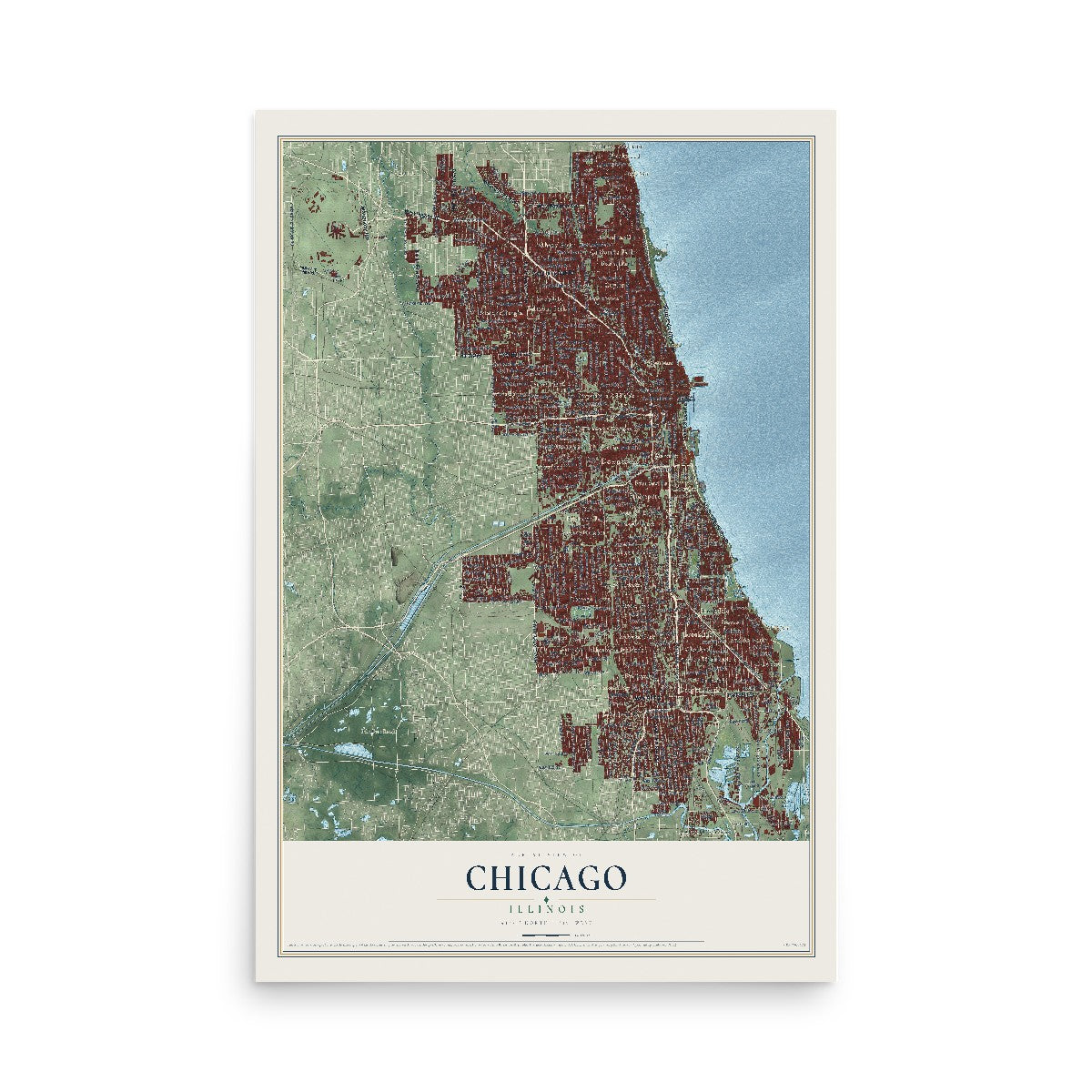 Map of Chicago, Illinois, 12 x 18 inch unframed archival matte print