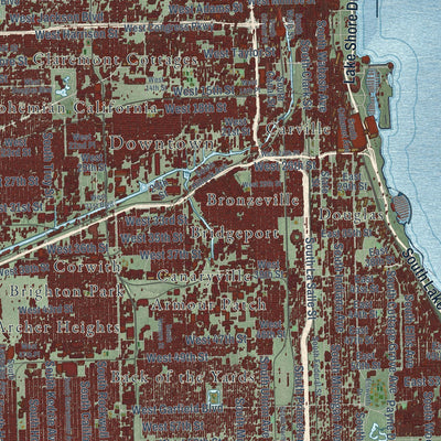 Close-up of the map of Chicago, Illinois print showing street and building detail