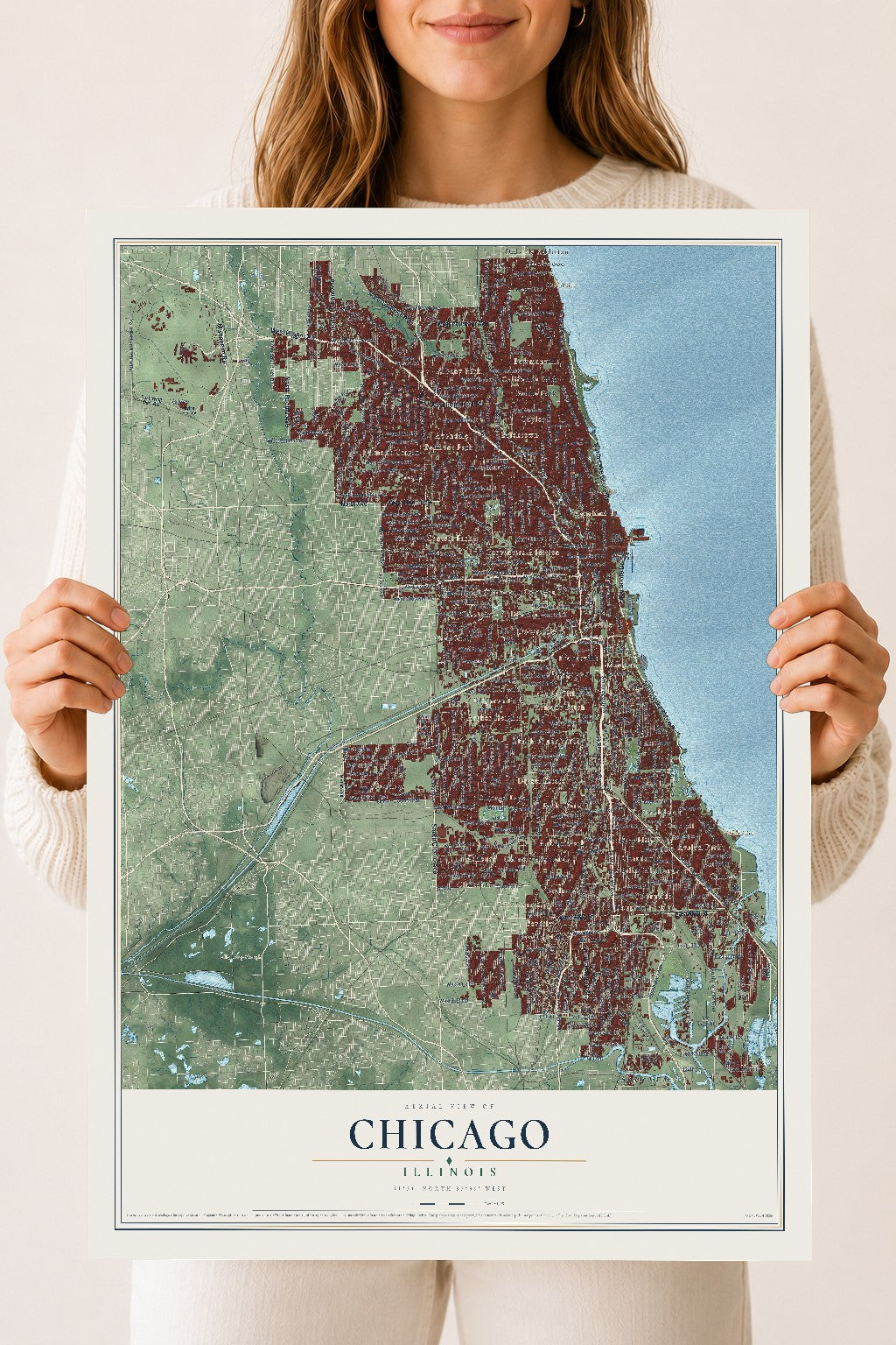 Map of Chicago, Illinois, 18 x 24 inch unframed archival matte print