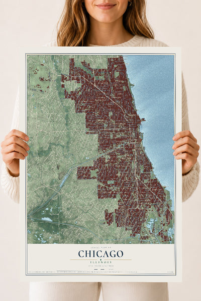 Map of Chicago, Illinois, 18 x 24 inch unframed archival matte print