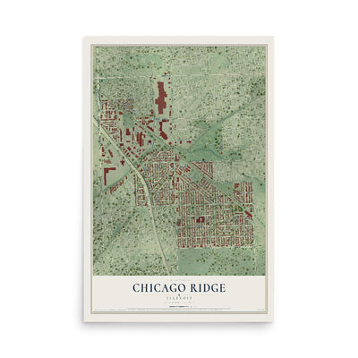 Map of Chicago Ridge, Illinois, 12 x 18 inch unframed archival matte print