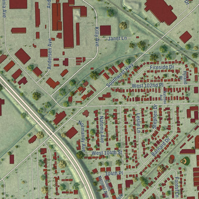 Second close-up of the map of Chicago Ridge, Illinois print showing more streets and buildings
