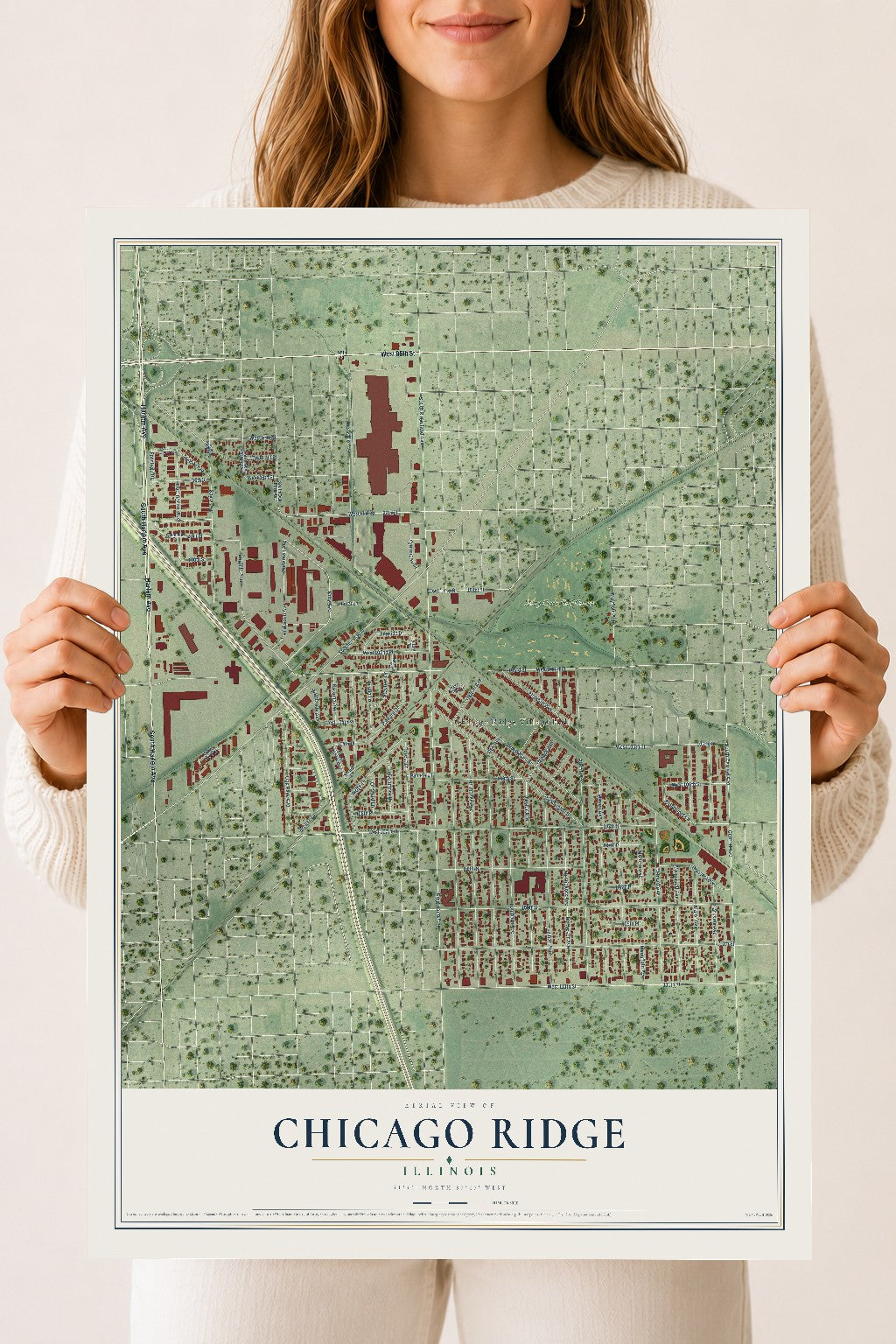 Map of Chicago Ridge, Illinois, 18 x 24 inch unframed archival matte print
