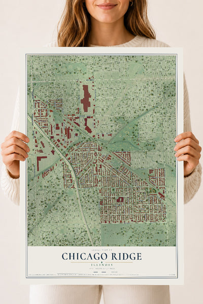Map of Chicago Ridge, Illinois, 18 x 24 inch unframed archival matte print