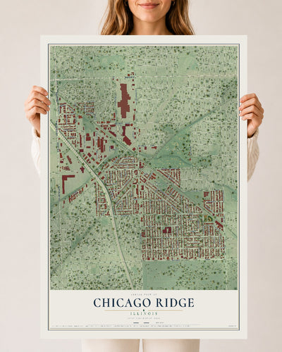Map of Chicago Ridge, Illinois, 24 x 36 inch unframed archival matte print