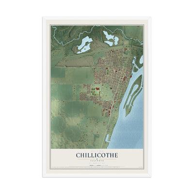 Map of Chillicothe, Illinois, 12 x 18 inch print in a white wood frame