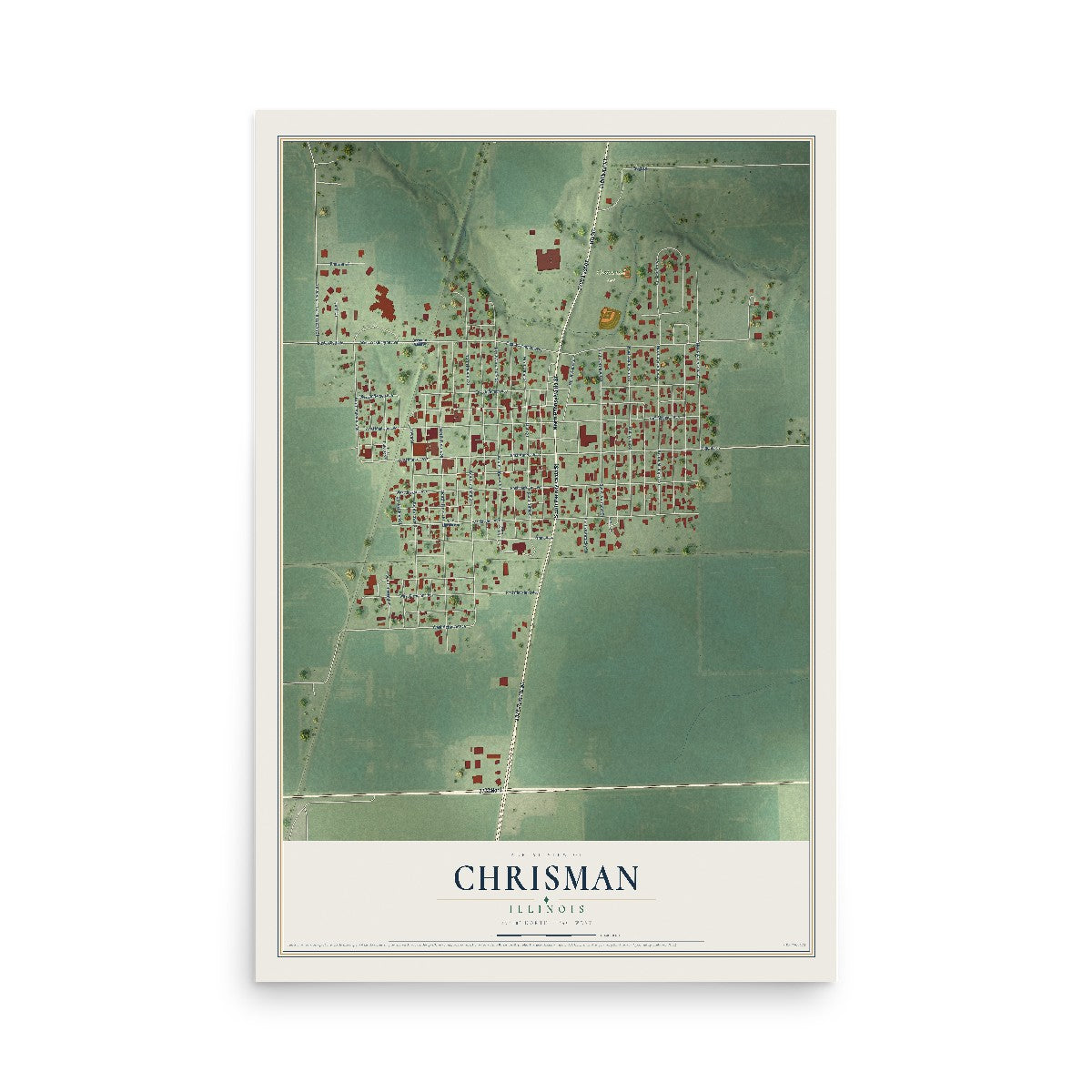 Map of Chrisman, Illinois, 12 x 18 inch unframed archival matte print