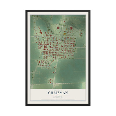 Map of Chrisman, Illinois, 12 x 18 inch print in a black wood frame