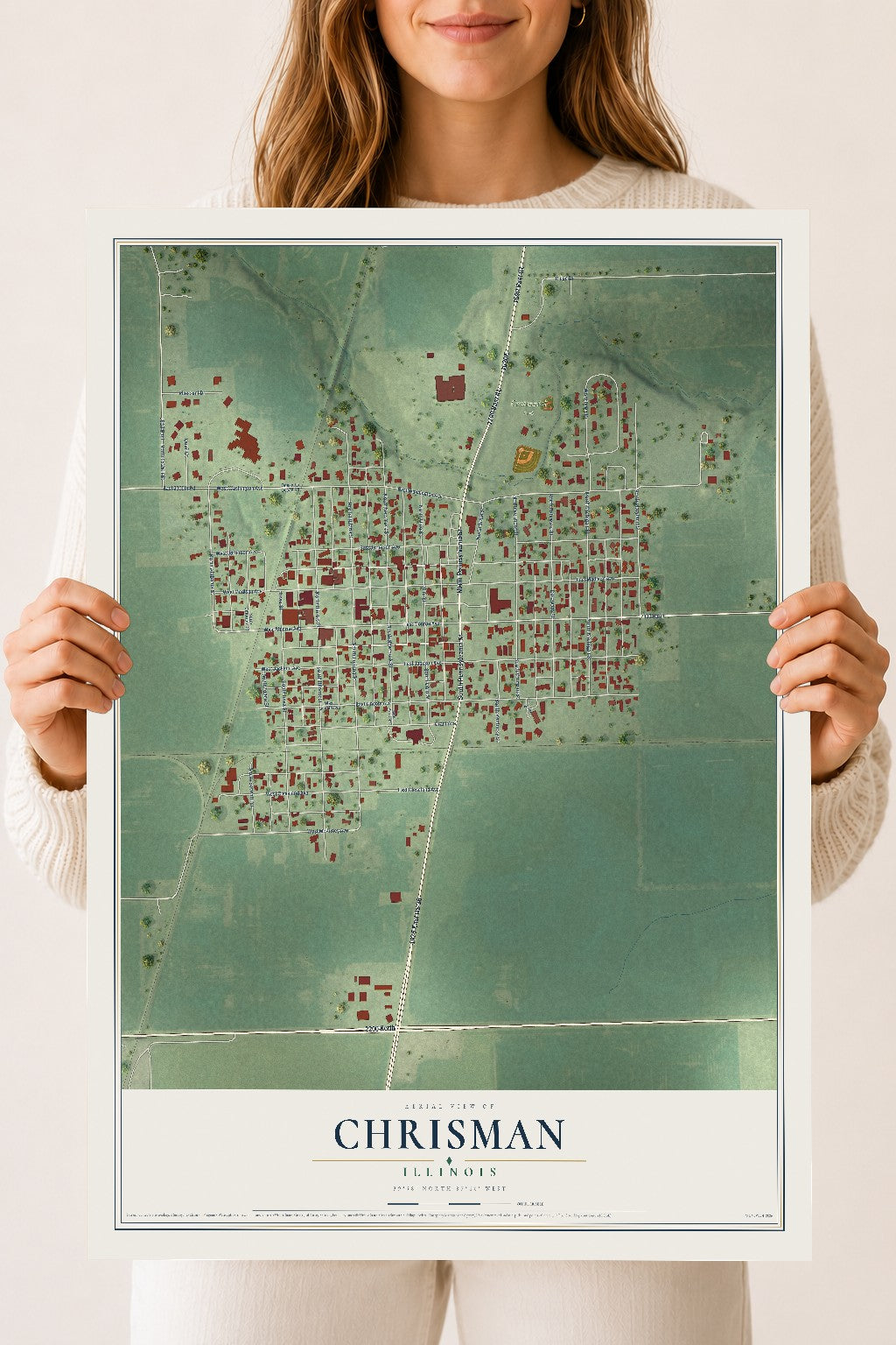 Map of Chrisman, Illinois, 18 x 24 inch unframed archival matte print