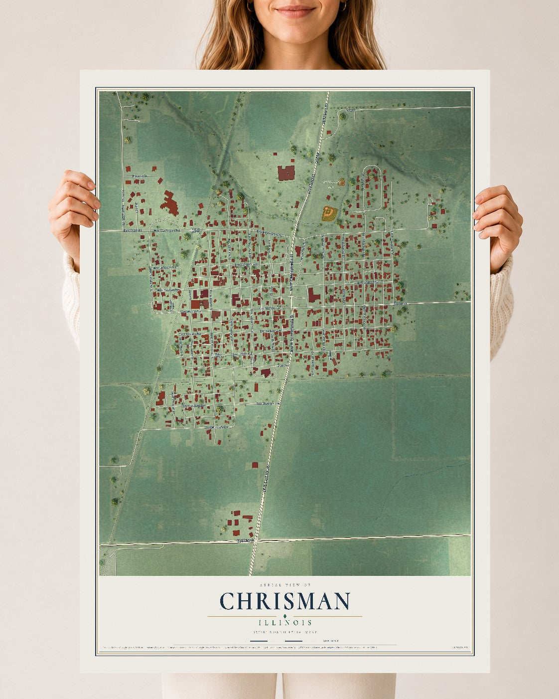 Map of Chrisman, Illinois, 24 x 36 inch unframed archival matte print