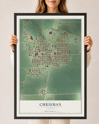 Map of Chrisman, Illinois, 24 x 36 inch print in a black wood frame