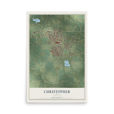Map of Christopher, Illinois, 12 x 18 inch unframed archival matte print
