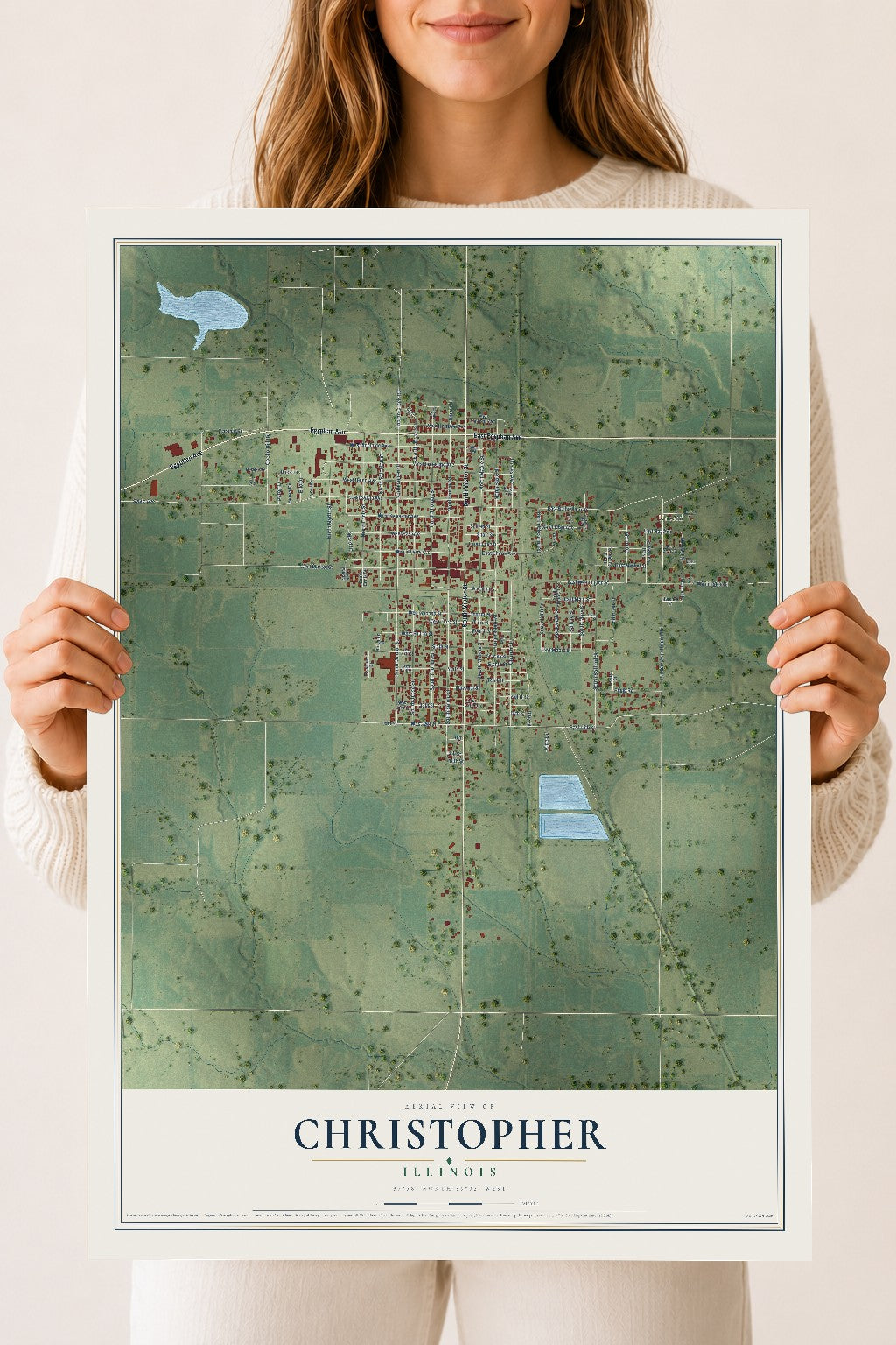 Map of Christopher, Illinois, 18 x 24 inch unframed archival matte print