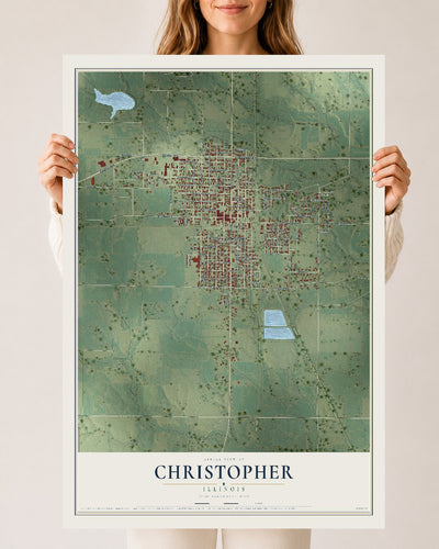Map of Christopher, Illinois, 24 x 36 inch unframed archival matte print