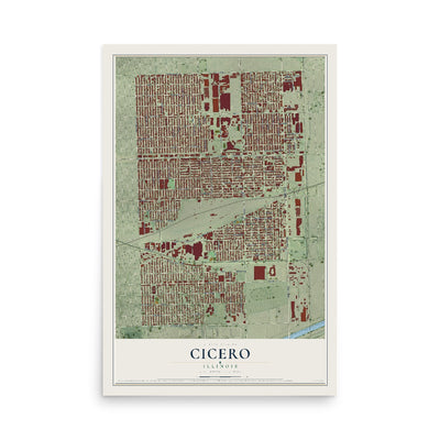 Map of Cicero, Illinois, 12 x 18 inch unframed archival matte print