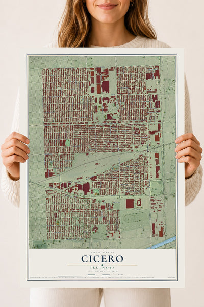 Map of Cicero, Illinois, 18 x 24 inch unframed archival matte print