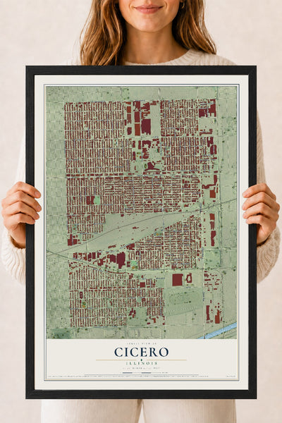 Map of Cicero, Illinois, 18 x 24 inch print in a black wood frame