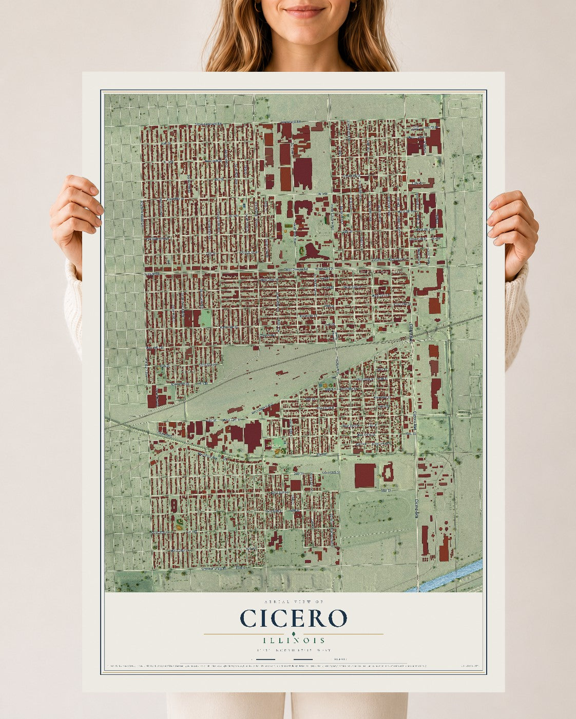 Map of Cicero, Illinois, 24 x 36 inch unframed archival matte print