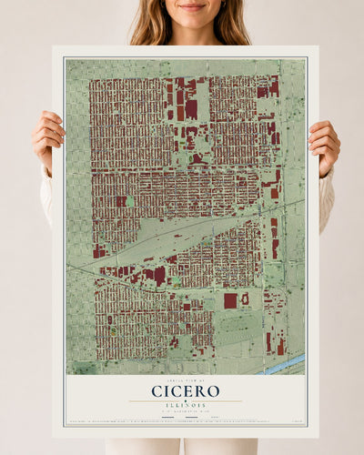 Map of Cicero, Illinois, 24 x 36 inch unframed archival matte print