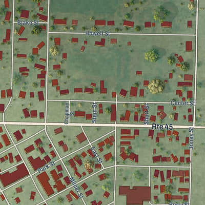 Close-up of the map of Cisne, Illinois print showing street and building detail