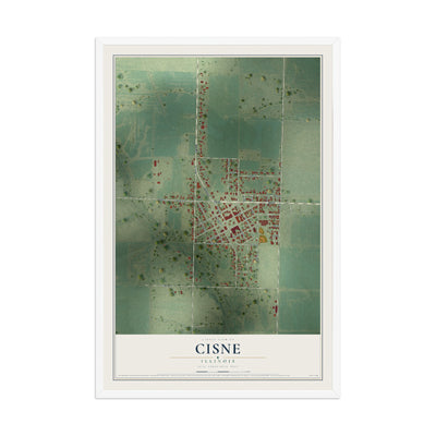 Map of Cisne, Illinois, 12 x 18 inch print in a white wood frame