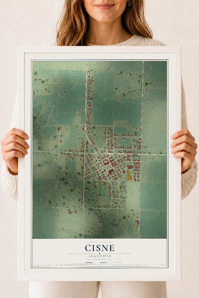 Map of Cisne, Illinois, 18 x 24 inch print in a white wood frame