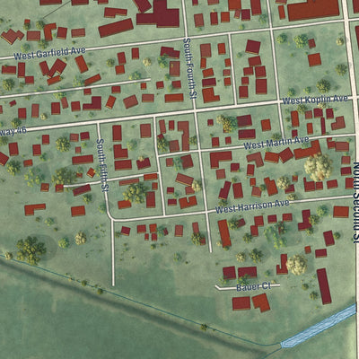 Close-up of the map of Cissna Park, Illinois print showing street and building detail