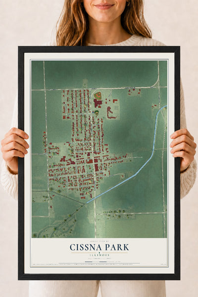 Map of Cissna Park, Illinois, 18 x 24 inch print in a black wood frame