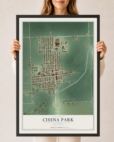 Map of Cissna Park, Illinois, 24 x 36 inch print in a black wood frame
