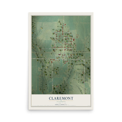 Map of Claremont, Illinois, 12 x 18 inch unframed archival matte print