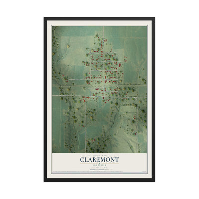 Map of Claremont, Illinois, 12 x 18 inch print in a black wood frame