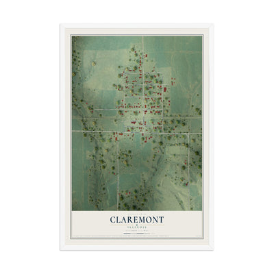 Map of Claremont, Illinois, 12 x 18 inch print in a white wood frame
